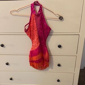 Girls Hot Pink and Orange Fringe Dance Costume - Kids